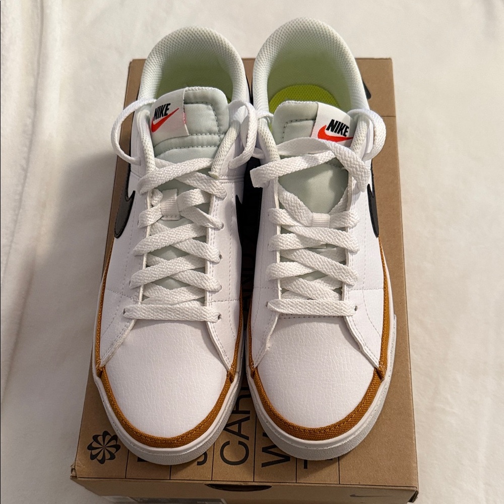 Nike Womens Court Legacy White and Tan Sneakers.
